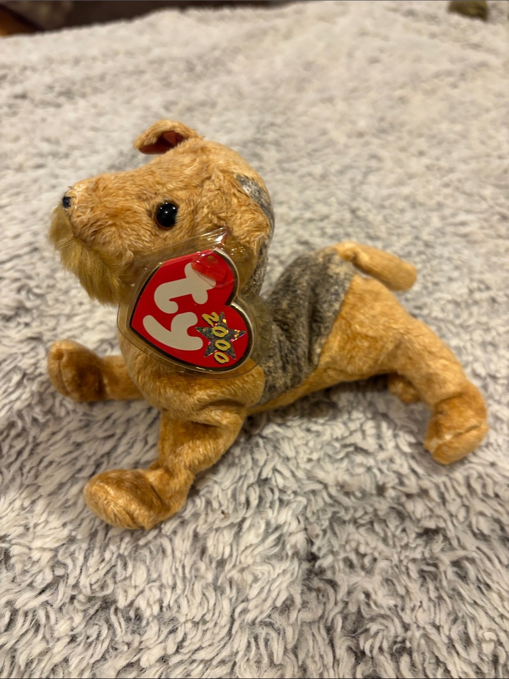 Ty whiskers 2000 Two-Tone Brown and Tan Dog Plush with Heart Tag